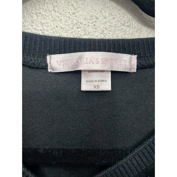 Victoria's Secret Velvet Sweatshirt Crewneck XS Black Cropped Long Sleeve Y2K - Picture 4 of 4